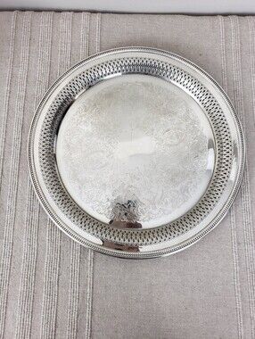 Vintage Oneida Round Silverplated Gallery Serving Tray